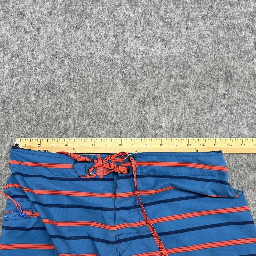 Patagonia Board Shorts Mens 30 Blue Stripe Drawstring Swim Trunks Quick Dry Surf